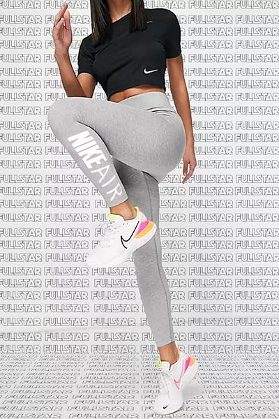 Nike Leggings Club Cotton Air - Gri, Bumbac Poliester, Leggings cu talie normală