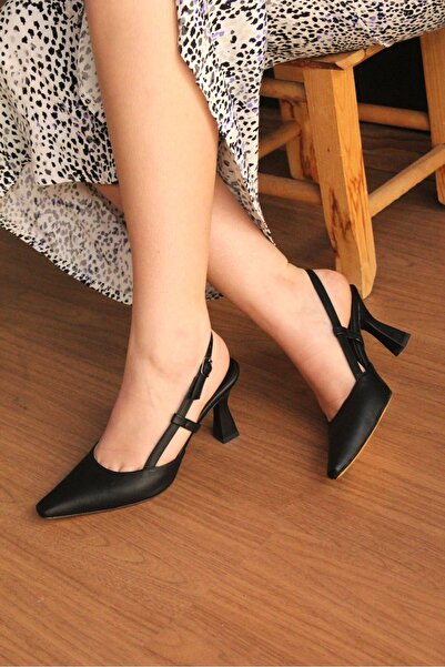 Mida Shoes Kiko Siyah Deri Kadın Topuklu Ayakkabı