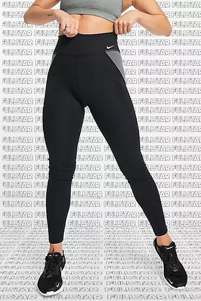 Nike Black Gray Dri Fit Color Block Leggings - Recovery 2 Inner Pocket Leggings