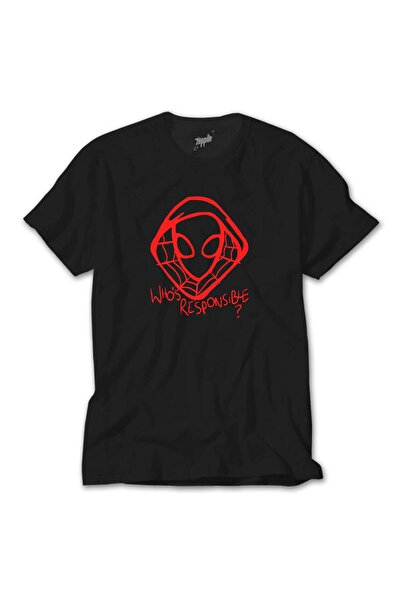 WAKHA Tricou negru Spider Gwen pentru copii, 7-8 ani