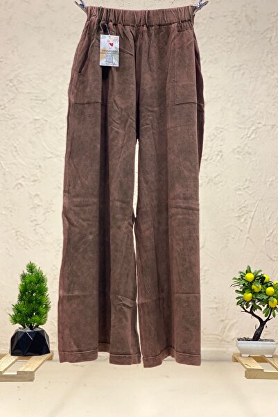 sahnemoda Πλεκτό παντελόνι με φαρδύ πόδι που πλένεται - με πλαϊνές τσέπες