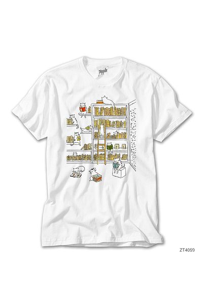 CrowsGate Cats in the Library White T-Shirt