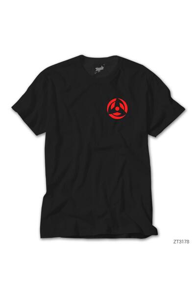 WAKHA Tricou negru Naruto cu logo de buzunar