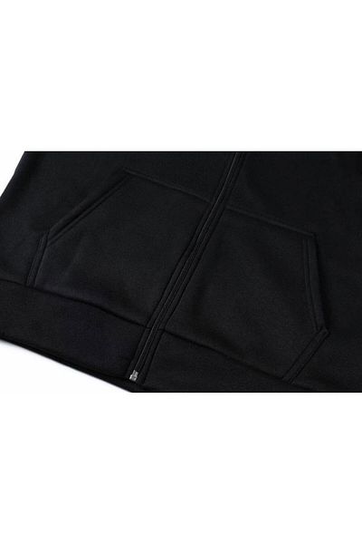 Touz Moda Минус две черна унисекс жилетка с качулка с щампи отпред и отзад