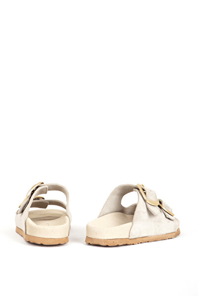 Dericlub Beige Women's Slippers - Double Banded, Buckle, Daily Comfortable Zy 7543