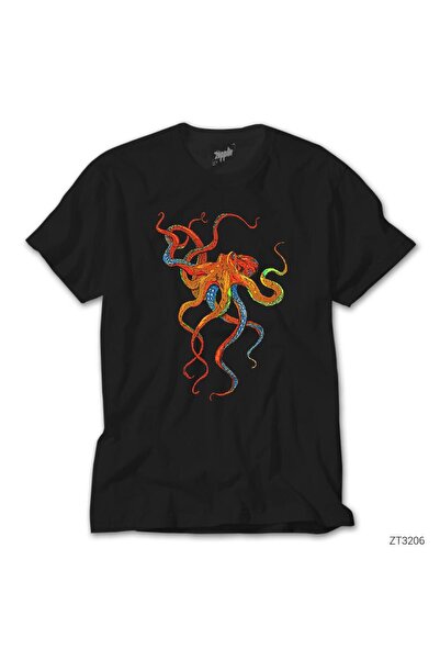 WAKHA Χταπόδι Οκτάποδα Πολύχρωμο Μαύρο Μπλουζάκι