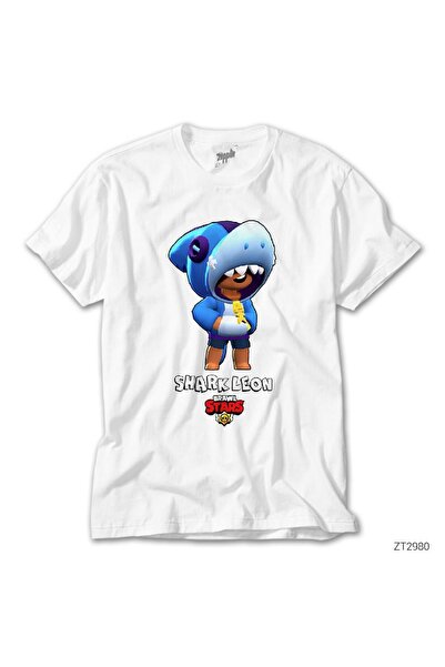 Generic Brand Tricou alb Brawl Stars Shark Leon