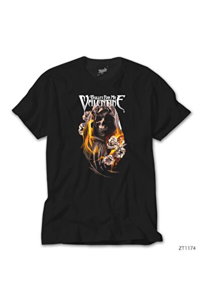 Generic Brand Тениска Bullet For My Valentine с огнен череп и черна каишка