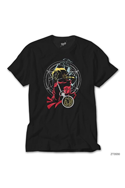 WAKHA Tricou negru oversize Fullmetal Alchemist