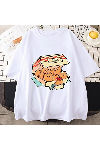 Toum MODESSY Kitten Nuggets cu imprimeu Alb Unisex supradimensionat tricou