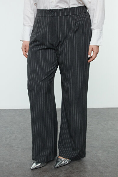 Trendyol Curve Plus Size Anthracite-White Striped Woven Trousers Tbbaw24Ar00012