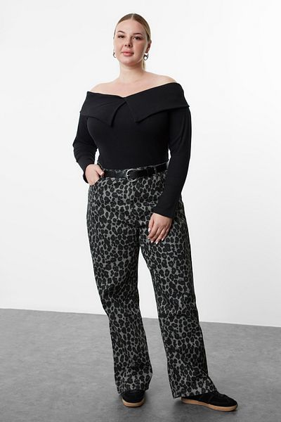Trendyol Curve Μαύρη Καμιζόλα Πλεκτή Μπλούζα Plus Size