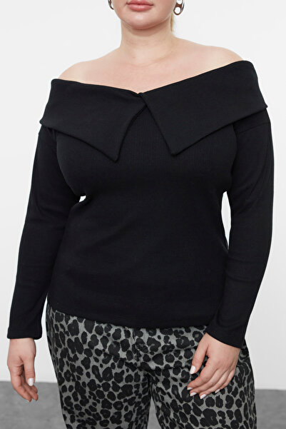 Trendyol Curve Μαύρη Καμιζόλα Πλεκτή Μπλούζα Plus Size TBBAW25AF00024