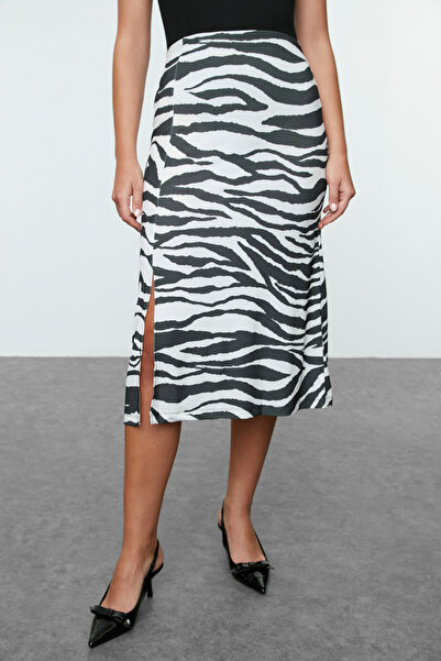 Trendyol Collection Flexible Black Pencil Skirt - Animal Printed, Twoaw25Et00132