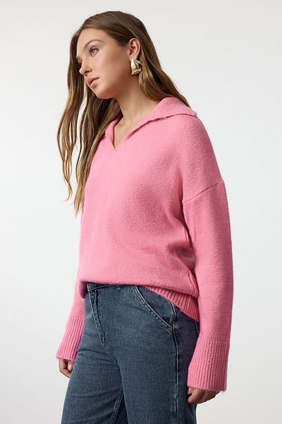 Trendyol Collection Pulover din lână roz cu gât polo - cu potrivire largă TWOAW25KZ00009