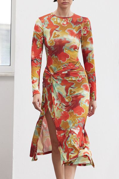 Trendyol Collection Stretchy Midi Knitted Dress - limited Edition Printed and lacing Detail TWOAW25EL00295