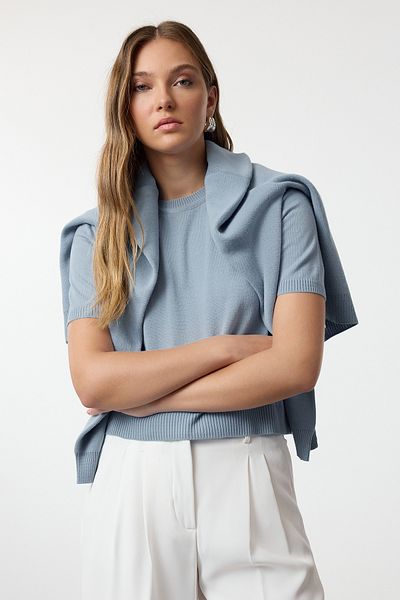 Trendyol Collection Kék Basic kardigán-blúz kötöttáru Kardigán TWOAW25HI00216