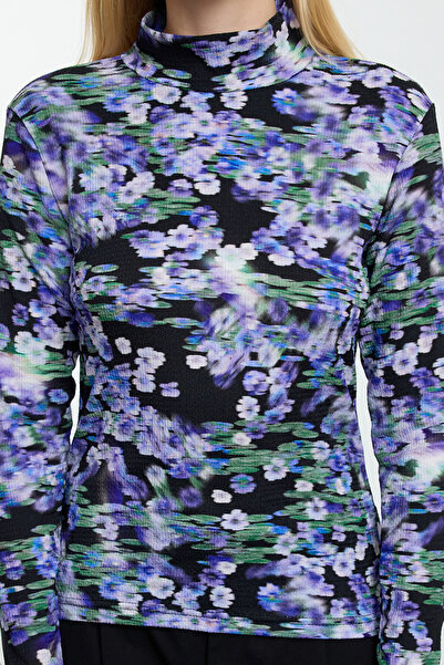 Trendyol Collection Light Purple Printed - Stand Collar Long Sleeve Wrap Knitted Blouse Twoaw22Bz0256