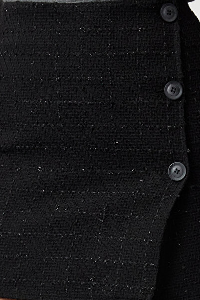 Trendyol Collection Fusta neagră cu două piepturi în carouri cu imprimeu mini țesut TWOAW21ET0589