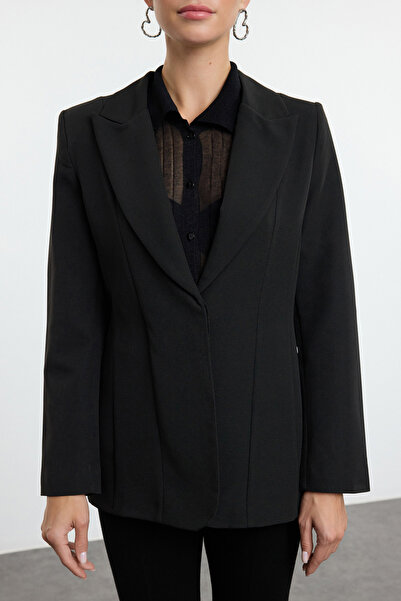 Trendyol Collection Black Fitted/West Sitting Blazer Jacket Twoaw25Bc00014