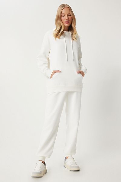 Happiness İstanbul Ecru Damen-Trainingsanzug-Set – Kapuzenpullover und Oversize-Jogger PYS0027