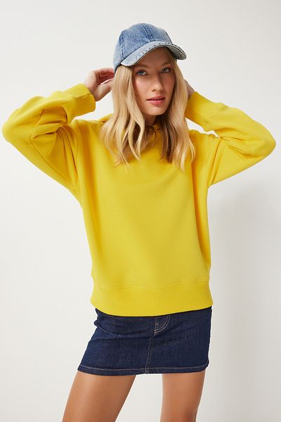 Happiness İstanbul Gelbes Damen-Sweatshirt mit Kapuze - OW00050