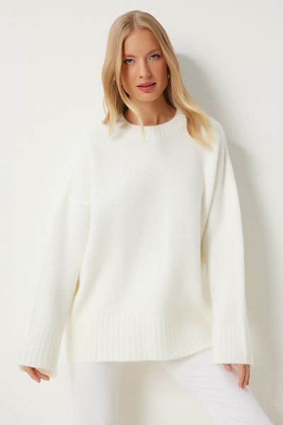 Happiness İstanbul Ecru Oversize Soft Knitwear Women's Sweater - Pf00096