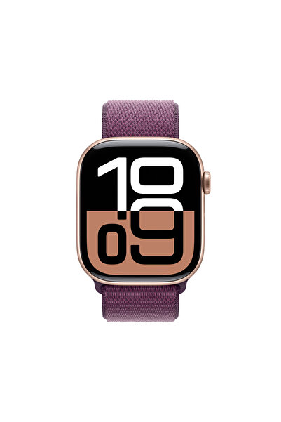 Apple Watch Series 10 GPS + Cellular 42mm Roze Altın Sarısı Alüminyum Kasa + Plum Spor Loop