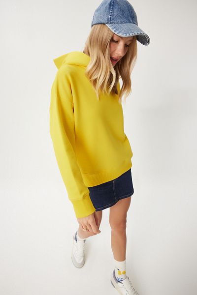 Happiness İstanbul Gelbes Damen-Sweatshirt mit Kapuze - OW00050