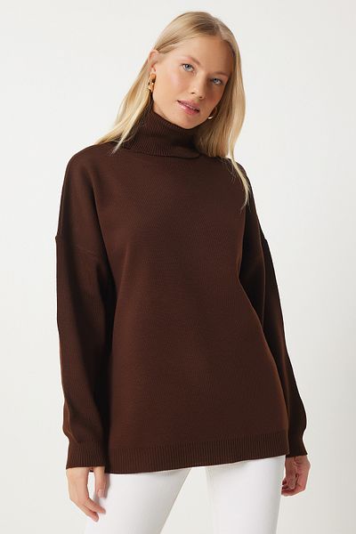 Happiness İstanbul Rollkragenpullover für Damen in Übergröße – Braun BV00084