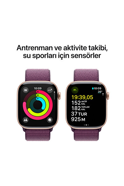 Apple Watch Series 10 GPS + Cellular 42mm Roze Altın Sarısı Alüminyum Kasa + Plum Spor Loop