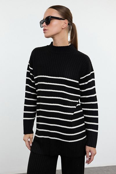 Trendyol Modest Corded Knitwear Lower-upper Set - Black Stone Striped Tctaw25us00087