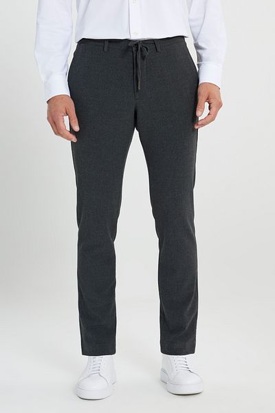 AC&Co / Altınyıldız Classics Anthracite Men's Slim Fit Trousers - Waist Tied and Seersucker Patterned Side Pockets