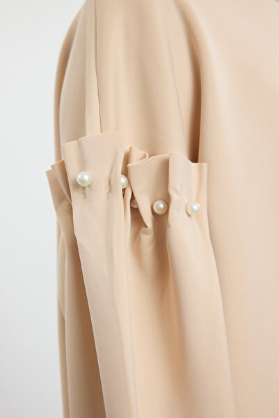 Trendyol Modest Πλεκτό φούτερ σε μπεζ μαργαριτάρι με γιακά πλεκτό TCTAW25UK00008