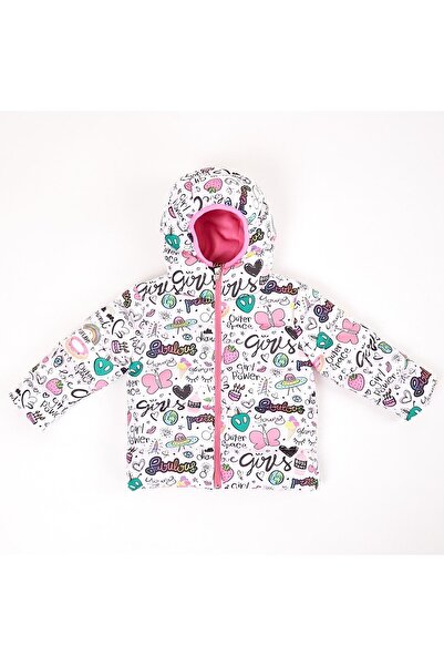 freemen Kız Çocuk Polarlı Kürklü Kapüşonlu Girls Yazılı Kelebek Desenli Kışlık Şişme Mont Kaban Parka
