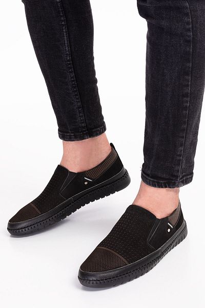 Mehmet Baran  Genuine Leather Summer Sandal Model Black Nubuck Laceless