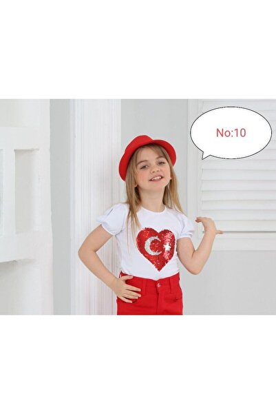 ALKANO Çocuk Pullu Kalpli Ayyıldız  Kısa Kollu Tişört Gösteri Kıyafeti 23 Nis...