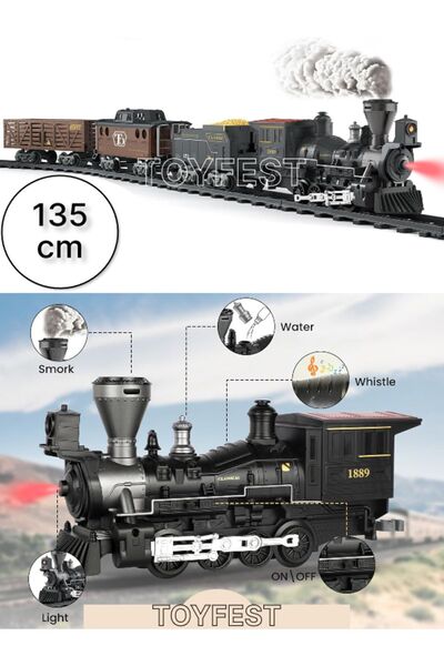 TOYFEST Buharlı Işıklı ve Sesli Classic Tren Seti - 135 cm