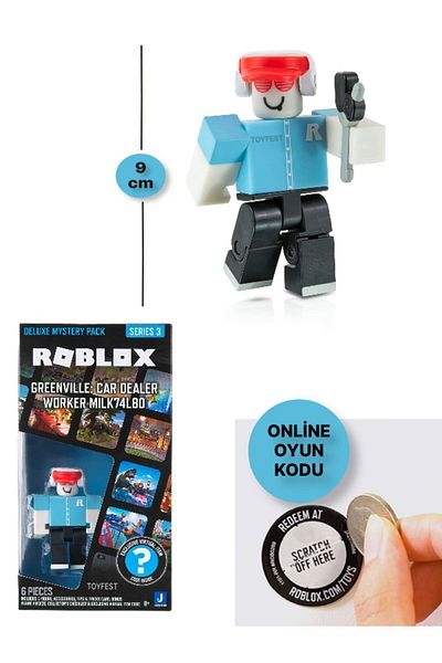 TOYFEST ROBLOX Deluxe Mystery Pack Series 3 - رمز اللعبة عبر الإنترنت مع شخصية Greenville Car Dealer Worker Milk74L80