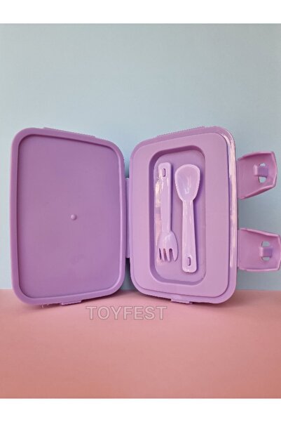 TOYFEST صندوق غداء مستطيل بغطاء قفل مكون من طبقتين و4 أقسام مع ملعقة وشوكة - تصميم My Little Pony