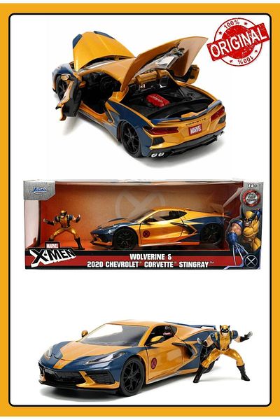 TOYFEST مارفل اكس - مين ولفيرين و 2020 شيفروليه كورفيت ستينغراي موديل سيارة 1:24