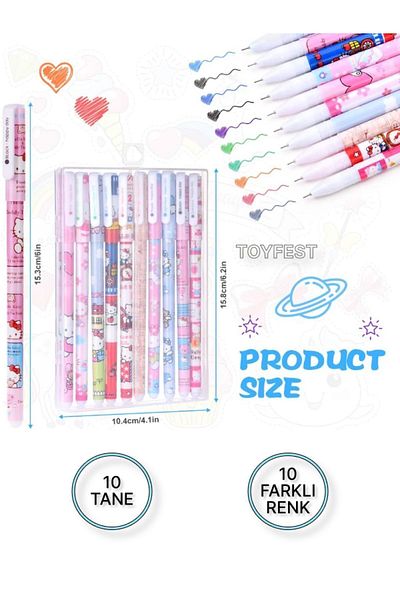 TOYFEST Needle Tip Gel Pen Set with 10 Different Colors Hello Kitty Themed Storage Box