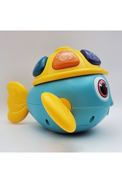 TOYFEST Deniz Canlıları Sesi Çıkaran Işıklı Müzikli Balık Şekil İnteraktif Bebek Eğitici Tuşlu Oyuncak Mavi