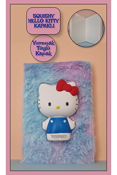 TOYFEST 3D Boyutlu Squishy Hello Kitty Kapak Figürlü Yumuşak Tüylü Çizgili De...