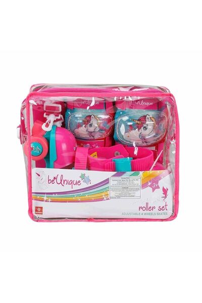 TOYFEST Unicorn 4-Wheel Skate Set with Bag, Knee Pad and Elbow Pad - Adjustable for Size 22-29)