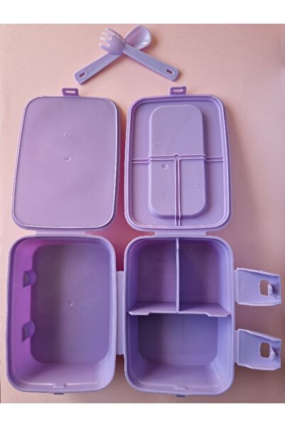 TOYFEST صندوق غداء مستطيل بغطاء قفل مكون من طبقتين و4 أقسام مع ملعقة وشوكة - تصميم My Little Pony