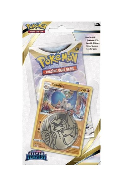 TOYFEST لعبة بطاقات البوكيمون التجارية السيف والدرع الفضية Tempest Cranidos Checklane Blister Pack
