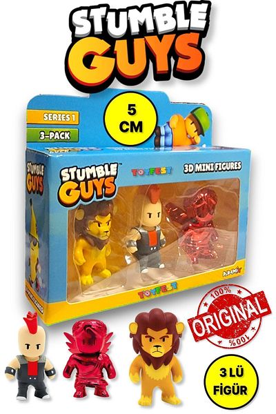 TOYFEST مجموعة شخصيات Stumble Guys Series 1 - ثلاثية الأبعاد مكونة من 3 قطع - 3 قطع ليونيداس بانك دود روبي كيوبيد - 5 سم