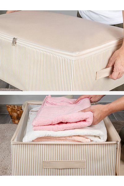 NACAREV Σετ 5 τεμαχίων Mega Size Cream Line Pattern Organizer Σετ 75x40x20 cm