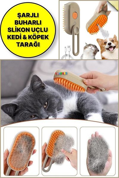 TOYFEST Cat and Dog Brush with Massage Effect and Spray - Steam Comb with Handle